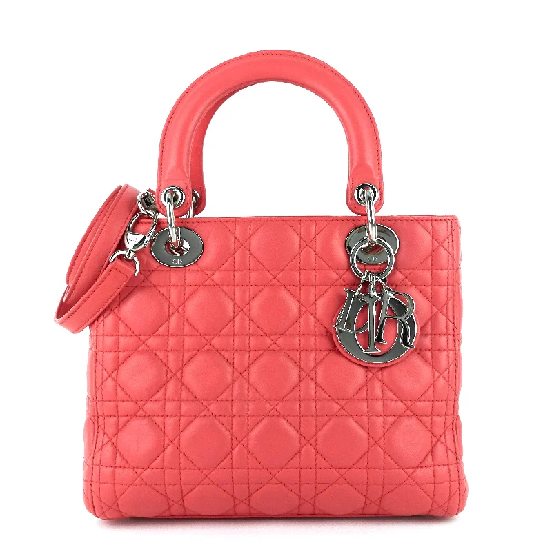 Christian Dior handbags with a snap - button closure and a decorative buckleLady Dior Medium Lambskin Handbag