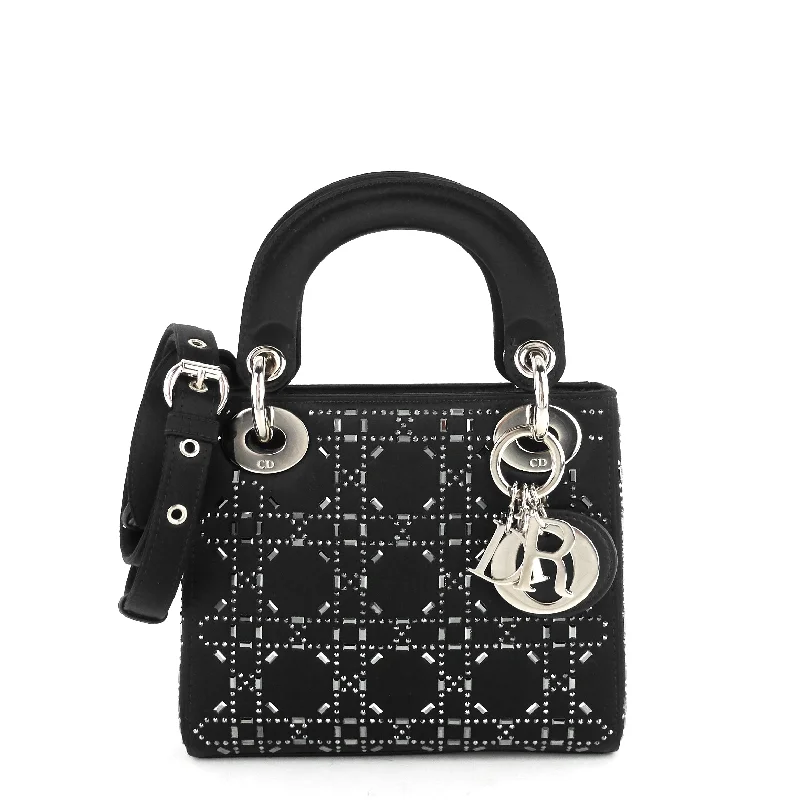 Christian Dior handbags with a detachable mirror for on - the - go touch - upsLady Dior Mini Satin Strass Cannage Bag