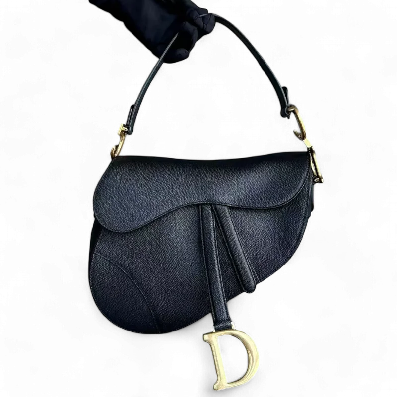 Christian Dior bags with a detachable coin purse insideDior Saddle Medium - 25CM Grained Calfskin Black Golden Hardware