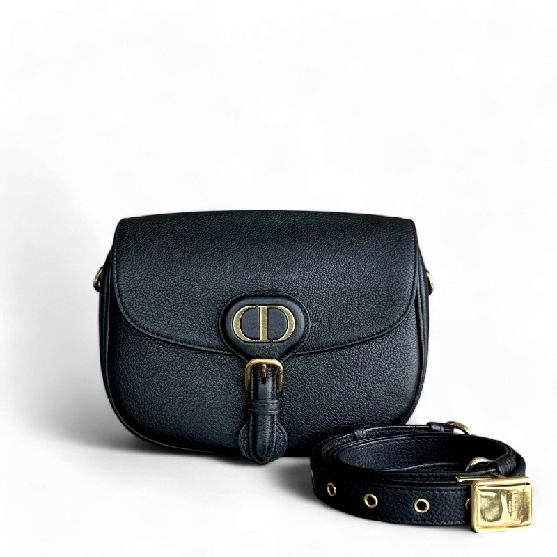 Christian Dior Saddle bags with a patent leather finish for a shiny lookDior Bobby Medium Grained Calfskin Black Golden Hardware