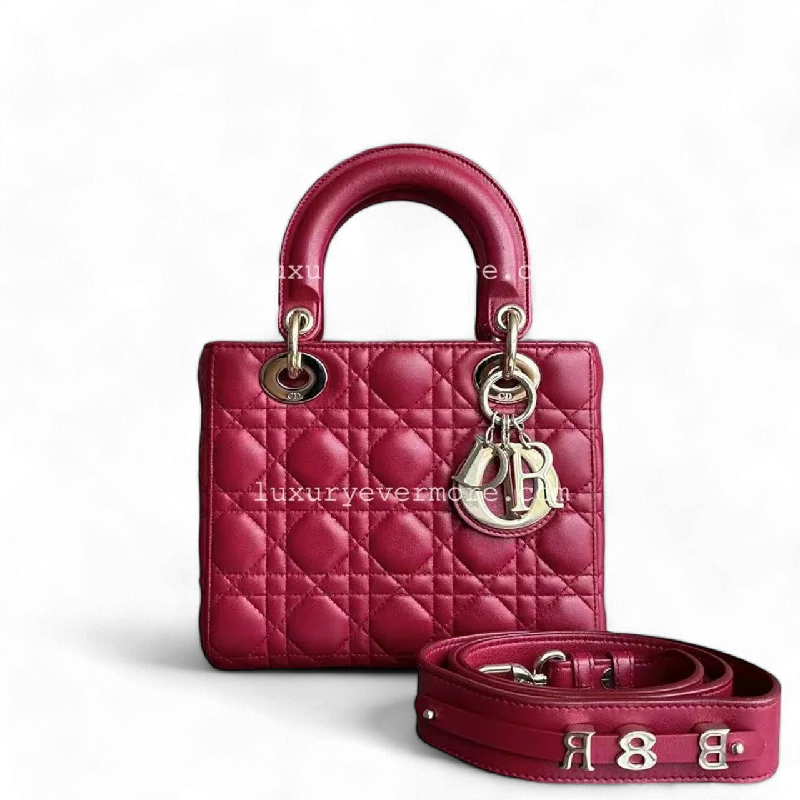 Luxury Christian Dior crossbody bags with a chain - link strapDior Lady Small ABC MyABC Cannage Lambskin Burgundy Red Golden Hardware