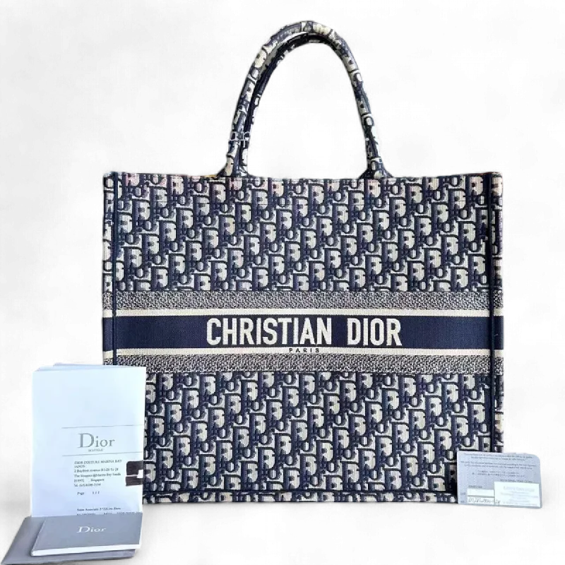 Christian Dior handbags with a back - pocket for quick storageDior Book Tote - Large Canvas Monogram Dark Blue