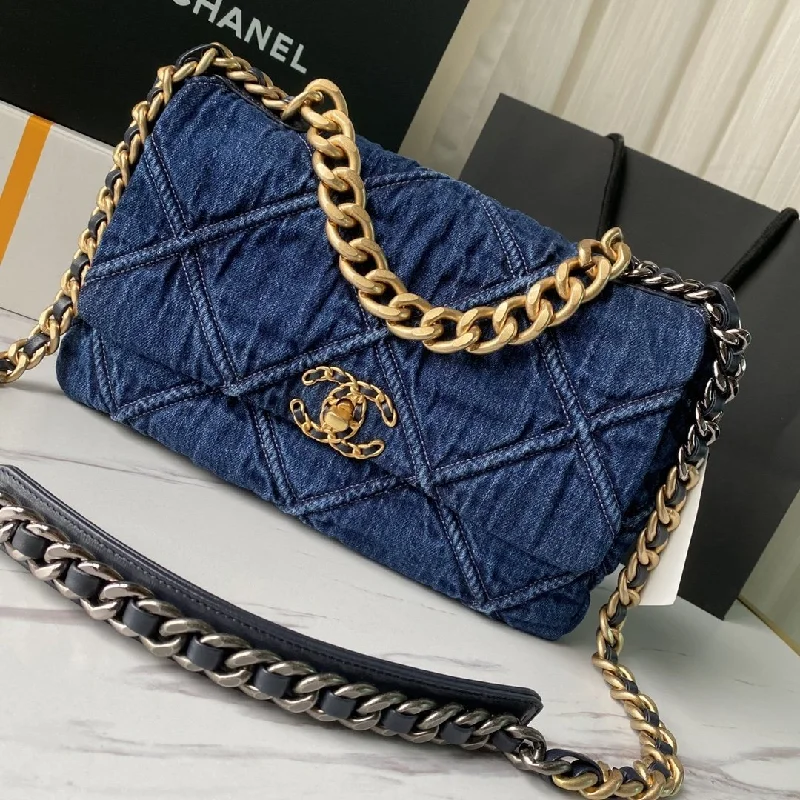 Chanel Designer Handbag with Unique DesignCHANEL 19 Maxi Denim Bag Large