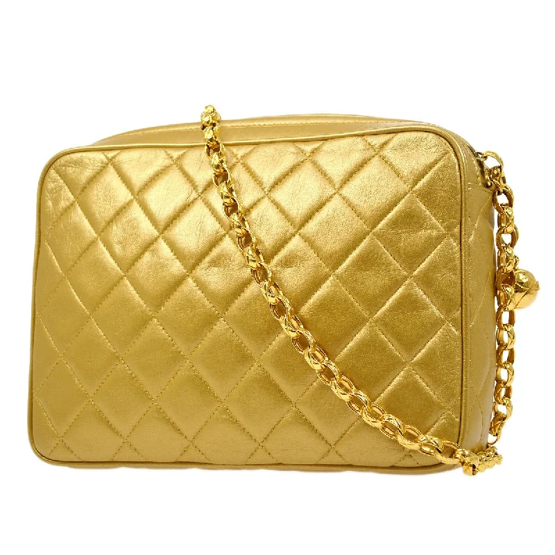 Chanel bags with chain and leather strap combinationsCHANEL 1991-1994 Gold Lambskin Quilted Pocket Camera Bag 81576