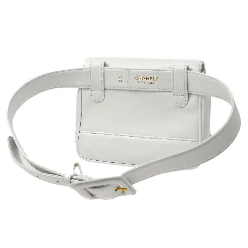 Chanel bags for women with a taste for high fashionCHANEL 1991-1994 White Lambskin Triple CCs Belt Bag #85 37247