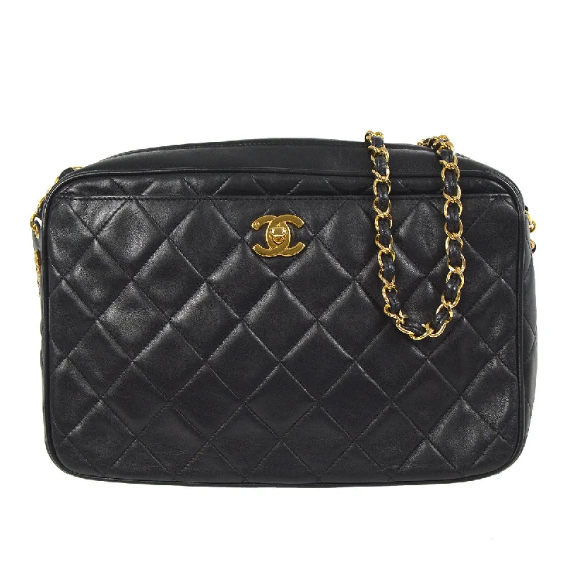 Chanel bags with iconic gold chainsCHANEL Pocket Camera Bag Large Black Lambskin 87914