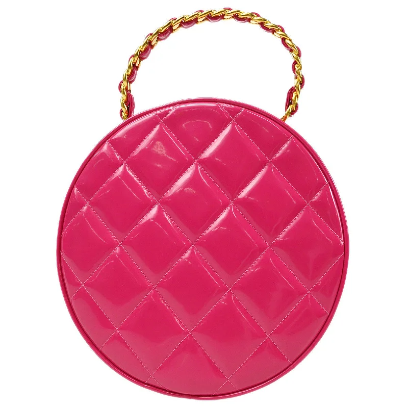 Chanel Quilted Leather Shoulder Bag for FashionistasCHANEL 1994-1996 Round Vanity Handbag Pink 87880