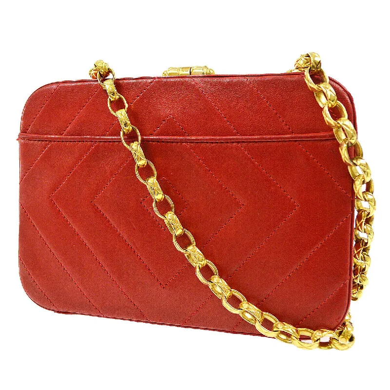 Chanel classicCHANEL 1996-1997 Diamond Box Vanity Shoulder Bag Red Lambskin 42441