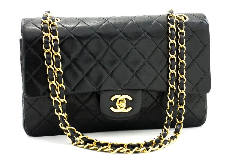 Chanel bags with chain and leather strap combinationsCHANEL 2.55 Double Flap Medium Chain Shoulder Bag Black Lambskin