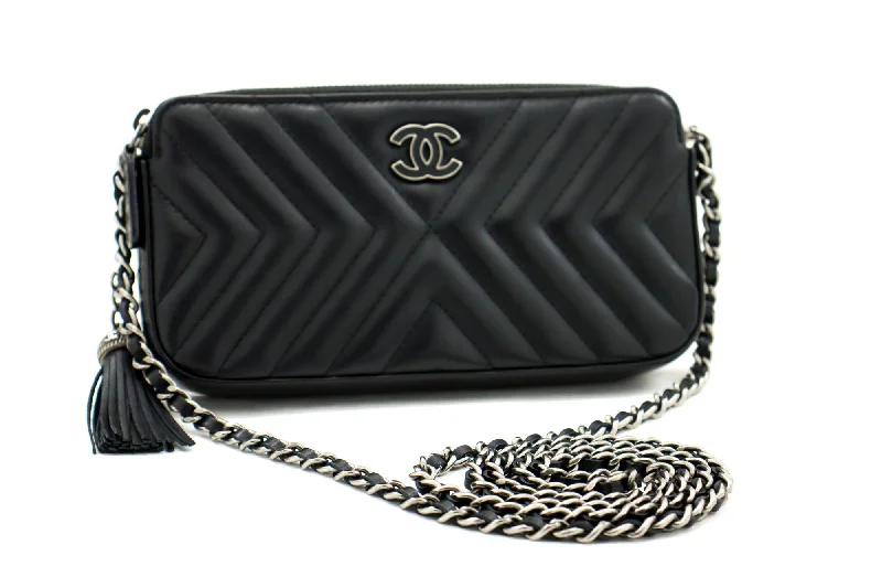 Chanel bags with iconic stitching detailsCHANEL 2019 Lambskin Wallet On Chain WOC Double Zip Chain Bag SV