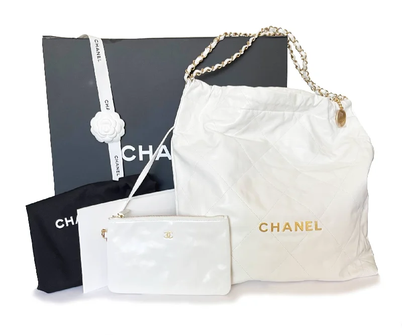 Chanel bags for women with a taste for high fashionCHANEL 22 Brand New White Large Tote Shoulder Bag