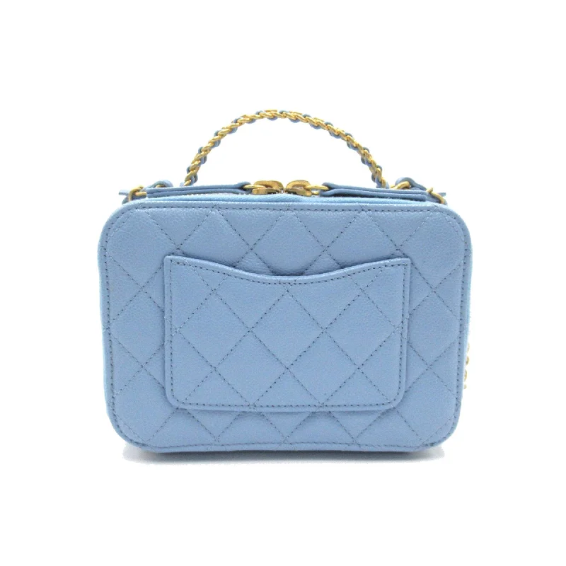 Chanel bags with leather and tweed combinationsCHANEL 2WAY Vanity ChainShoulder Blue Caviar Skin [Grained Calf]