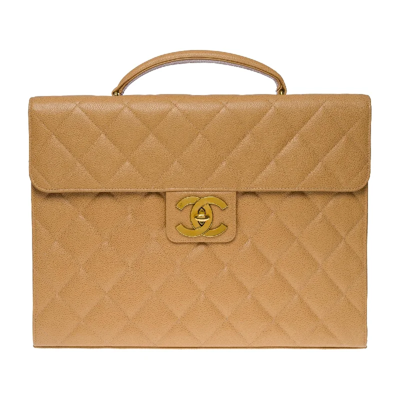 Chanel bags for women who love timeless fashionCHANEL Amazing vintage Briefcase in beige caviar leather, GHW