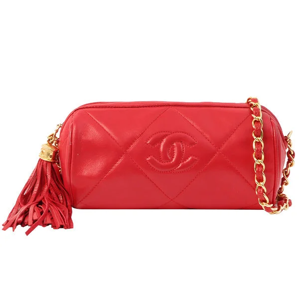 Chanel bags sale 2025Chanel Around 1985~1990 Made Cc Mark Stitch Fringe Mini Chain Bag Red