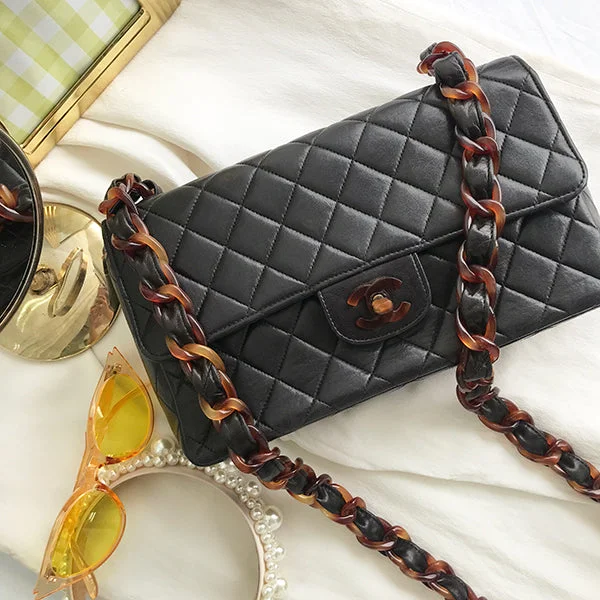 Chanel bags available in bold colors and patternsCHANEL Around 1995 Made Tortoiseshell Classic Flap Chain Bag 25Cm Black