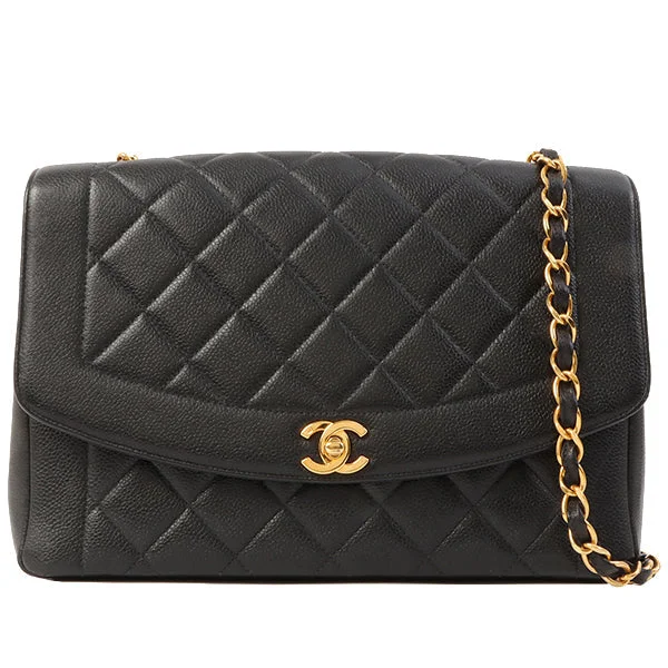 Chanel bags with iconic gold chainsChanel Around 1996 Made Caviar Skin Diana Flap Chain Bag Black