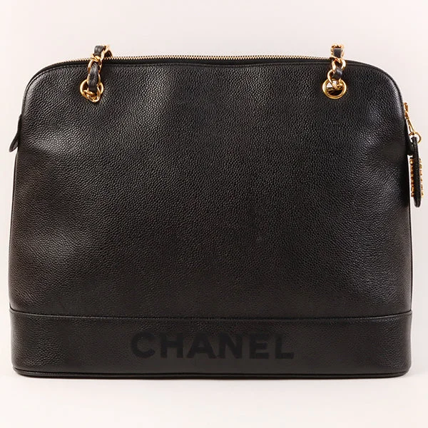 Chanel Classic Flap Bag for Evening PartyCHANEL Around 1997 Made Caviar Skin Logo Embroidered Tote Bag Black