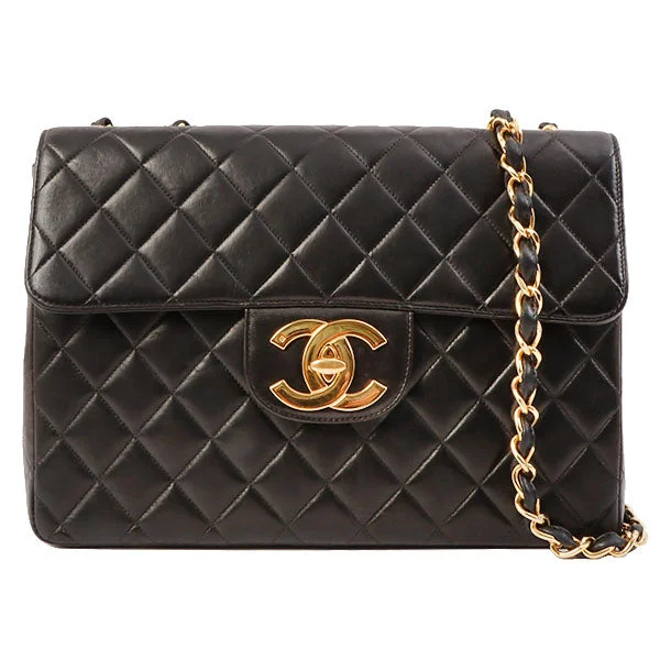 Chanel bags with intricate metal hardwareChanel Around 1997 Made Classic Flap Chain Bag Jumbo Black