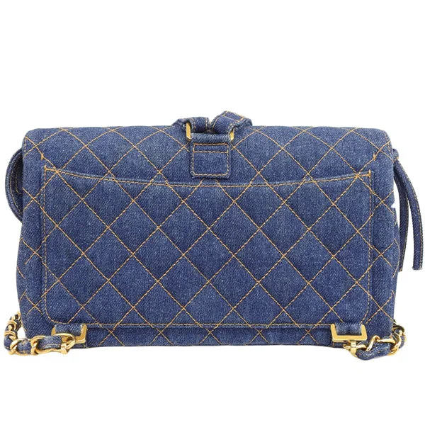 Chanel bags with leather and tweed combinationsCHANEL Around 1997 Made Denim Classic Flap Backpack Indigo