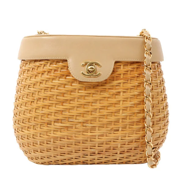 Chanel bags in luxury boutiques worldwideChanel Around 1998 Made Rattan Turn-Lock Basket Chain Bag Beige