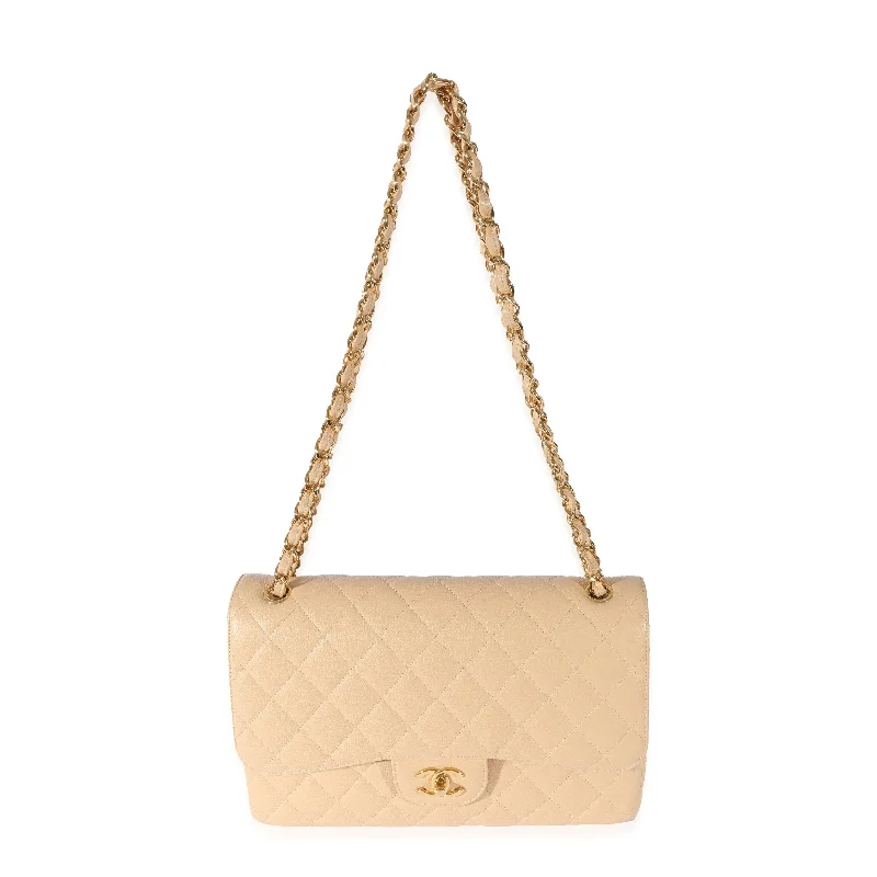 Chanel bags for women who appreciate fine craftsmanshipCHANEL Beige Quilted Caviar Jumbo Classic Double Flap Bag