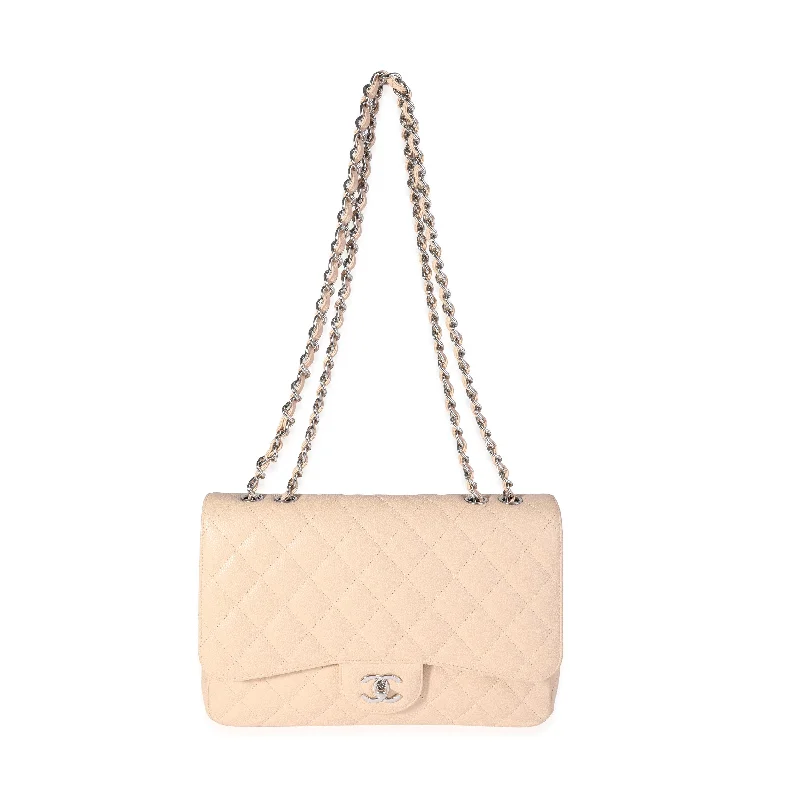 Chanel bags for women with minimalist styleCHANEL Beige Quilted Caviar Jumbo Classic Single Flap Bag