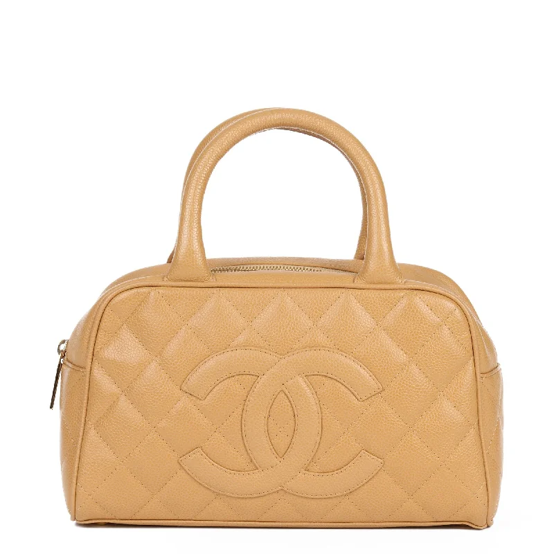 Chanel bags with chain and leather strap combinationsChanel Beige Quilted Caviar Leather Mini Boston Tote