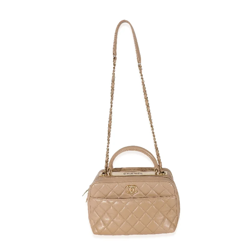 Chanel bags with adjustable chain strapsCHANEL Beige Quilted Lambskin CC Trendy Bowling Bag