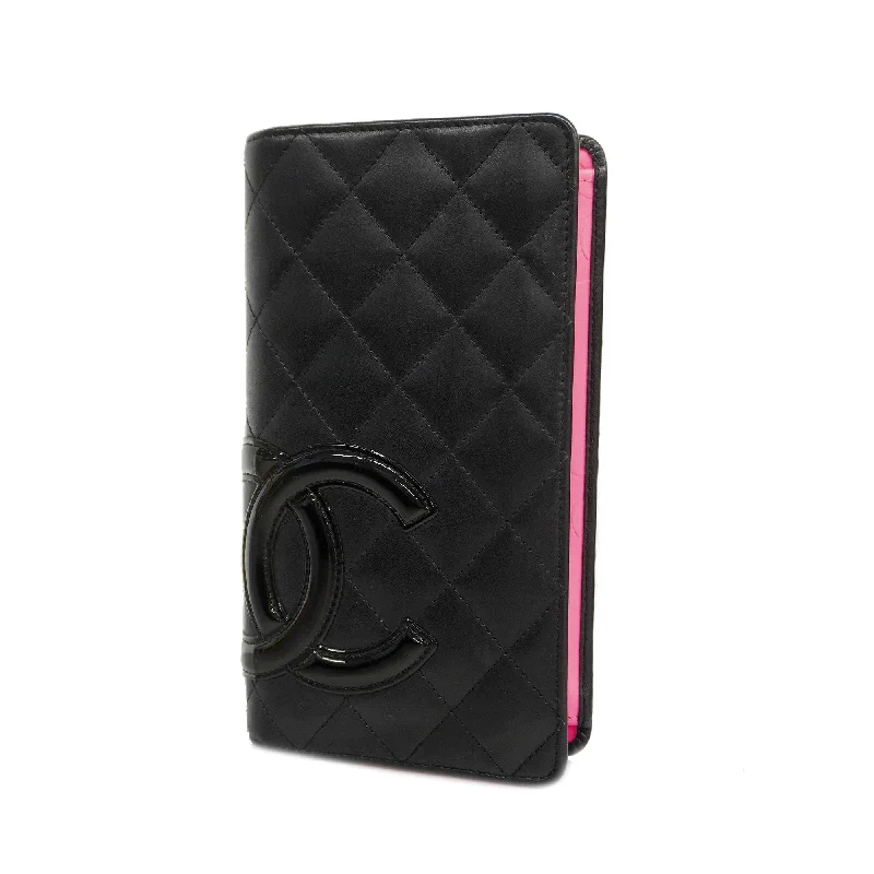 Chanel classicCHANEL Cambon Long Wallet Silver Metal Fittings Lambskin Black,Pink