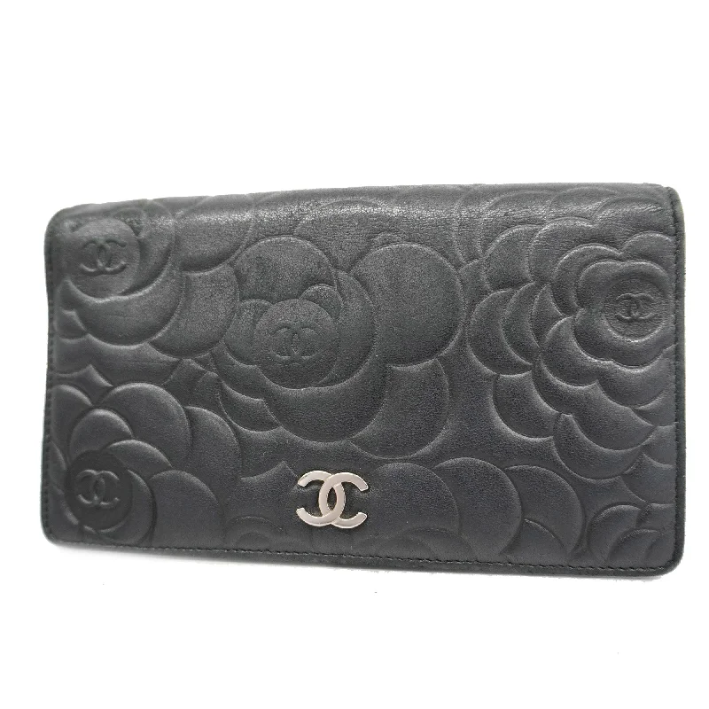 Chanel bags with the perfect balance of luxury and functionalityCHANEL Camellia Bi-fold Long Wallet With Silver Metal Women's Lambskin