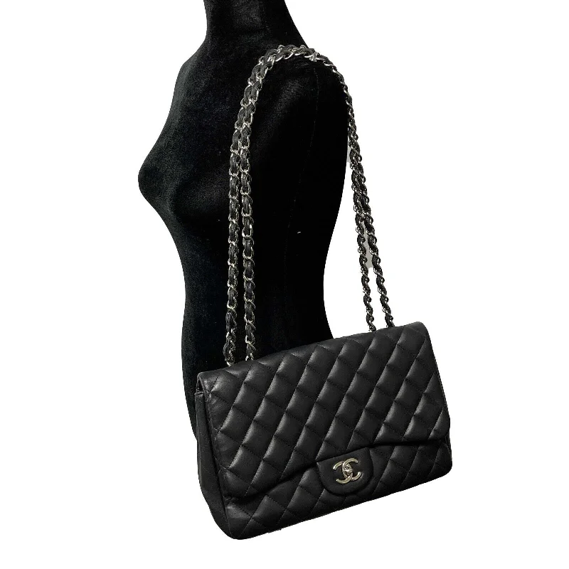 Chanel Colorful Handbag for Spring OutfitsCHANEL - Jumbo Classic Flap CC Quilted Black Lambskin Shoulder Bag / Crossbody