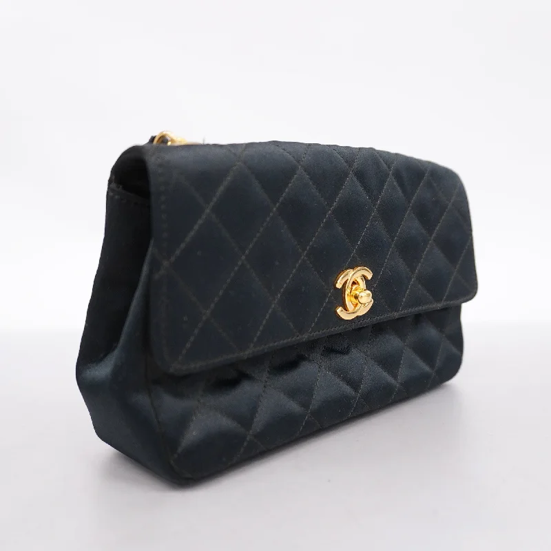 Chanel bags with iconic gold chainsCHANEL  Shoulder Women's Satin Shoulder Bag Black