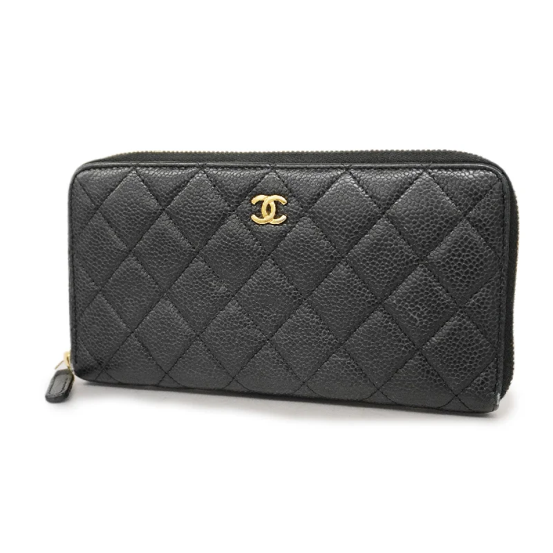 Chanel bags with adjustable chain strapsCHANEL Matelasse Gold Hardware Women's Caviar Leather Long Wallet Black