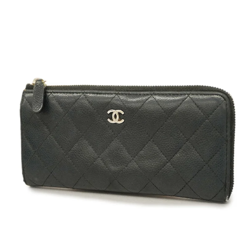 Chanel leather bags for everydCHANEL Matelasse Long Wallet Silver Metal Fittings Women's Caviar Leather