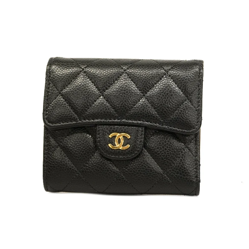 Chanel bags for women who appreciate fine craftsmanshipCHANEL Matelasse Tri-fold Wallet Gold Metal Fittings Women's Caviar Leather