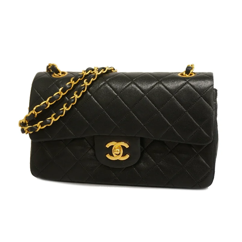 Chanel Limited Edition Handbag for CollectorsCHANEL Matelasse W Flap W Chain Lambskin Women's Leather Shoulder Bag Black