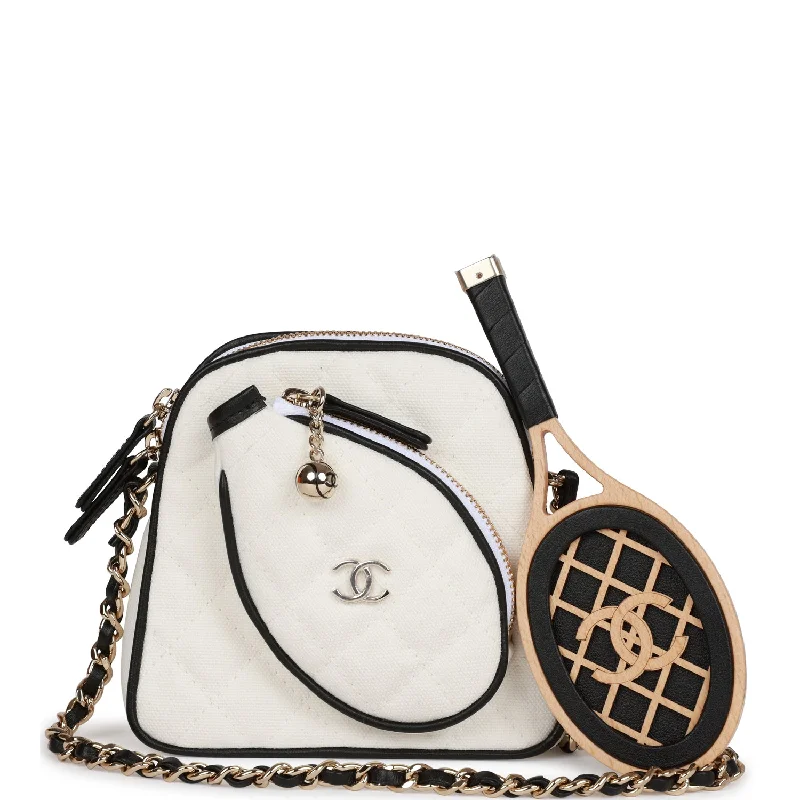 Chanel bags for women who love timeless fashionChanel "Monte-Carlo" Mini Crossbody Tennis Bag White Canvas Light Gold Hardware