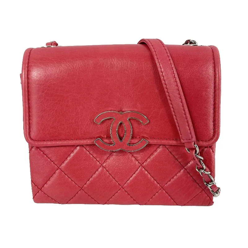 Chanel Lightweight Handbag for Daily ErrandsCHANEL - Mini Square Flap Quilted Lambskin Shoulder Crossbody - Pink / Silver