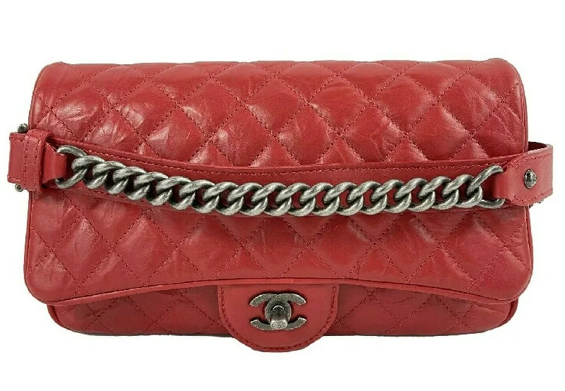 Chanel bags for the minimalist fashionCHANEL Red Crinkled Leather Boy Chain Flap Bag / Silver-Aged - Shoulder Bag