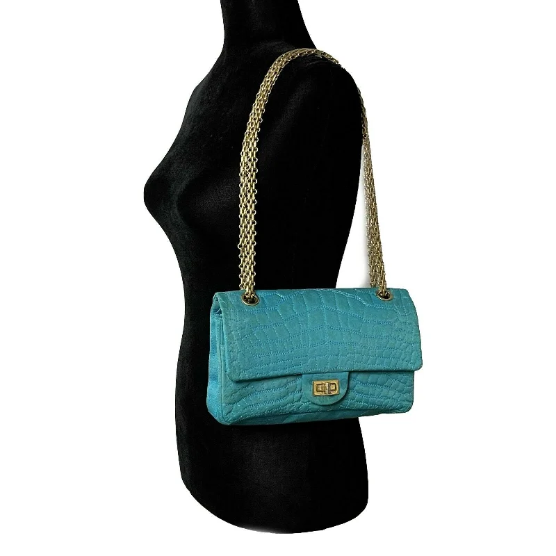 Chanel bags sale 2025CHANEL - Reissue Small 2.55 Satin Crocodile Stitch - Turquoise / Gold Crossbody