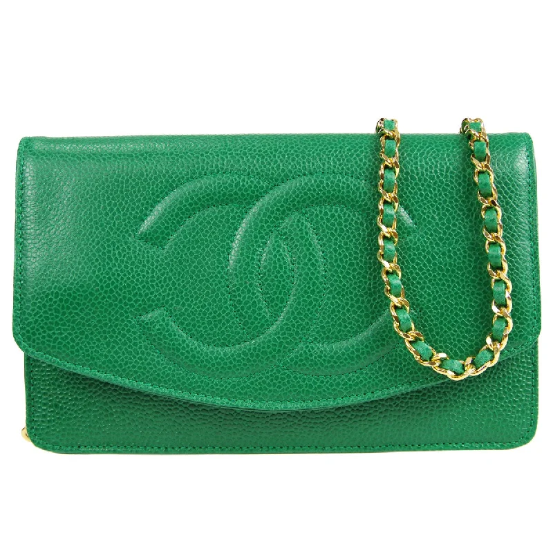 Chanel bags with classic and elegant designsCHANEL * WOC Chain Shoulder Wallet Bag Green Caviar 89657