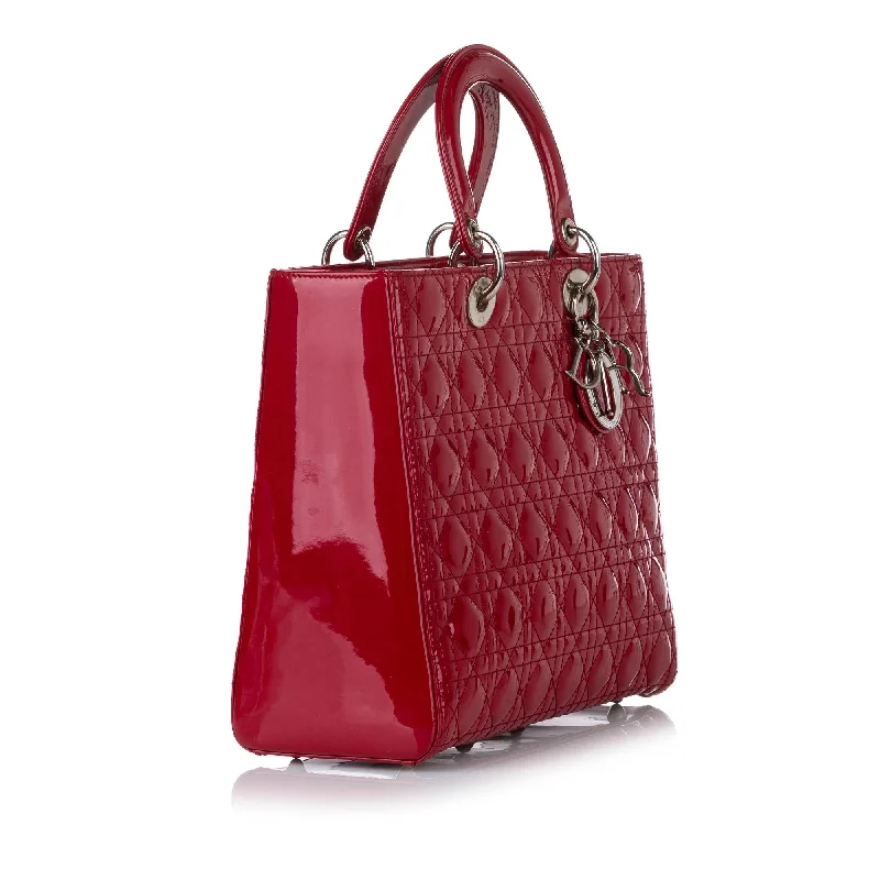 Christian Dior bags with a side - pocket for holding a water bottleDior Cannage Lady Dior Patent Leather Satchel (30092)