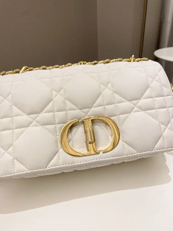 Christian Dior handbags with a detachable mirror for on - the - go touch - upsDior Caro Bag White Puff Lambskin