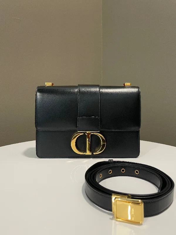 Christian Dior bags with a side - pocket for holding a water bottleDior Montaigne 30 Black Calfskin