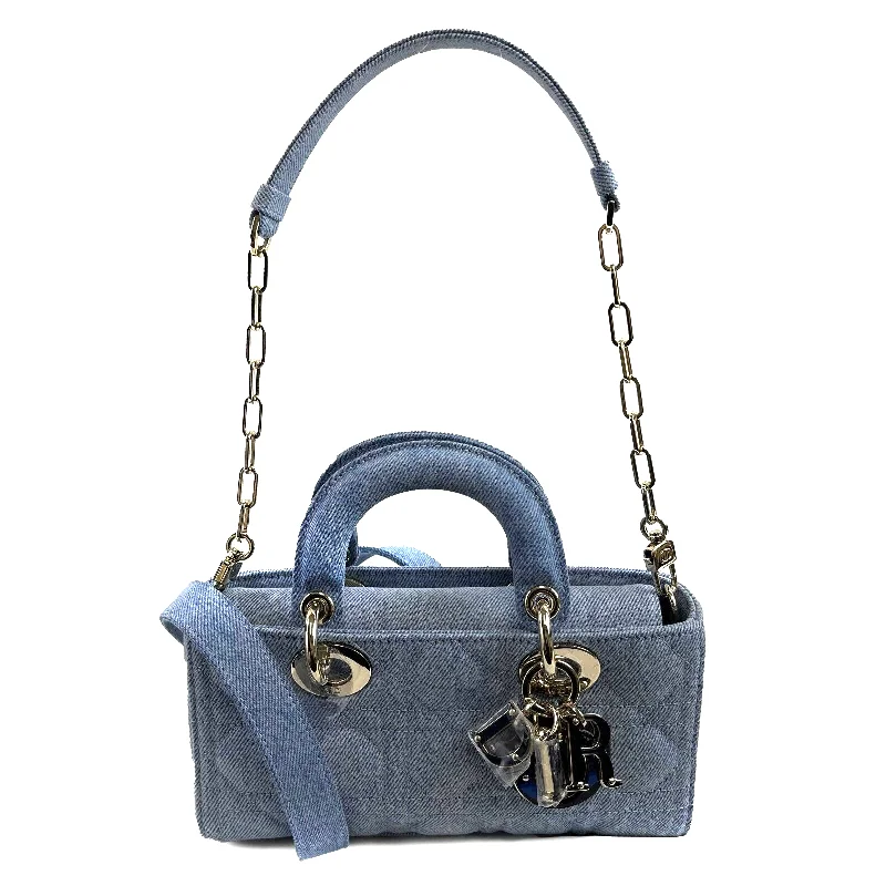 Christian Dior tote bags with a double - handle and shoulder - strap optionDIOR NEW Macrocannage Lady D-Joy Quilt Denim Blue Light Blue Crossbody