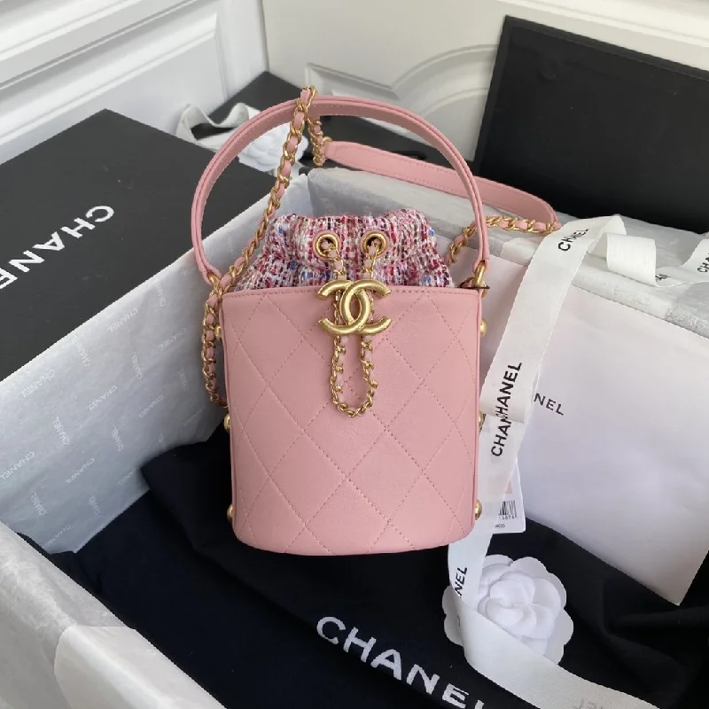 Chanel Small Crossbody Bag for TravelChanel 2020 Tweed Soul Bucket Bag Pink