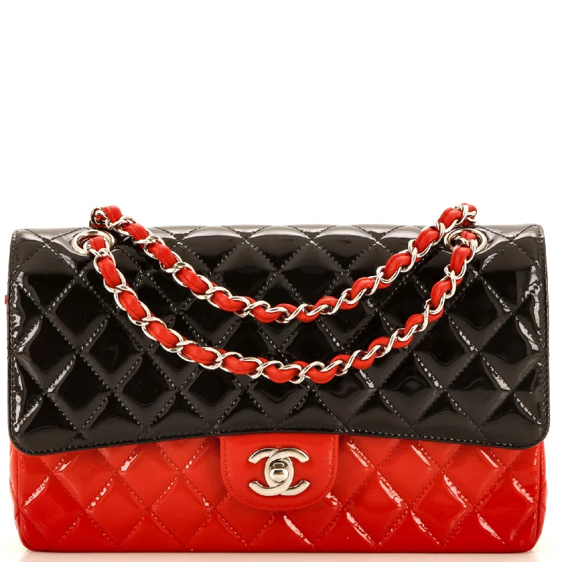 Luxury Christian Dior crossbody bags with a chain - link strapBicolor Classic Double Flap Bag Quilted Patent Medium