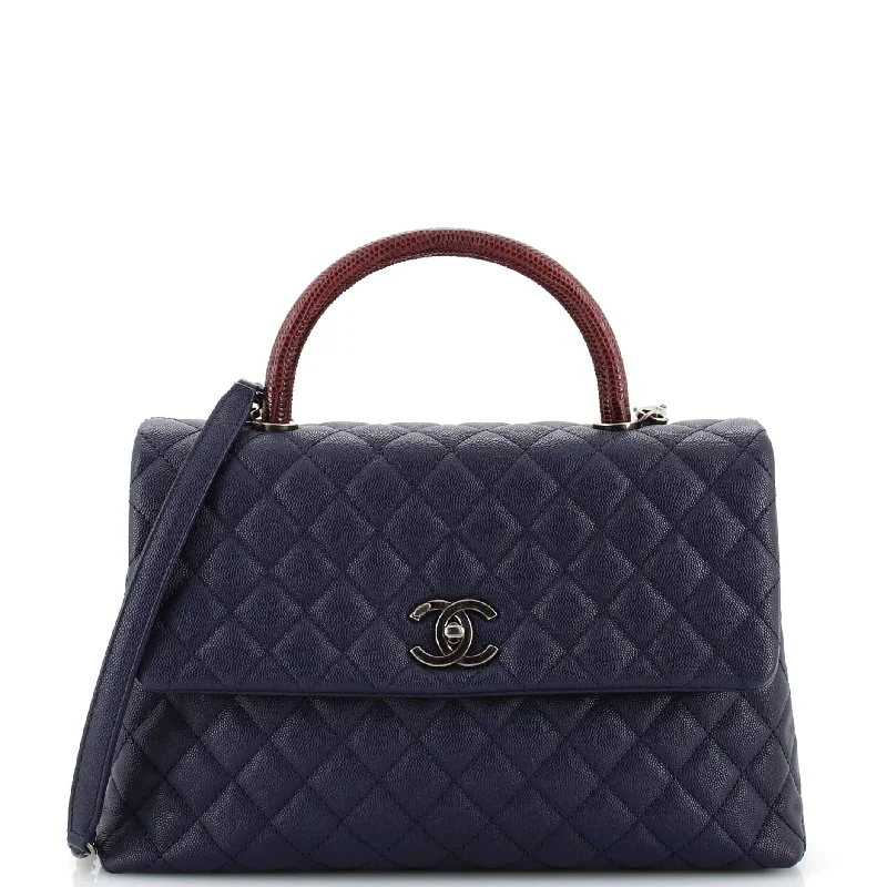 Christian Dior backpacks with a sleek, minimalist silhouetteCoco Top Handle Bag Quilted Caviar with Lizard Medium