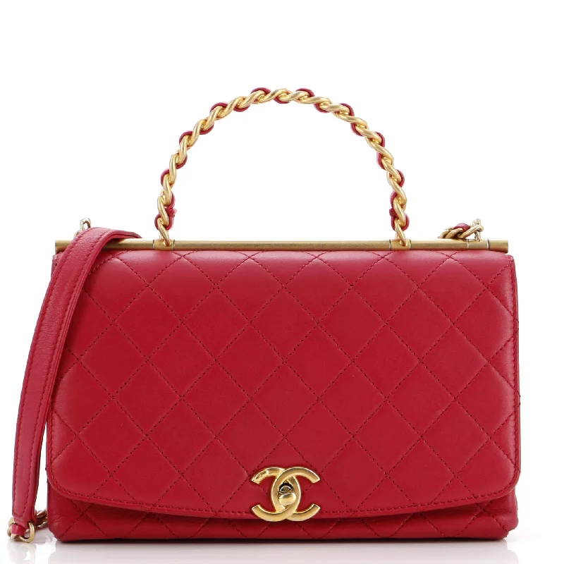 Christian Dior handbags with a back - pocket for quick storageLa Parisienne Chain Top Handle Flap Bag Quilted Lambskin Medium