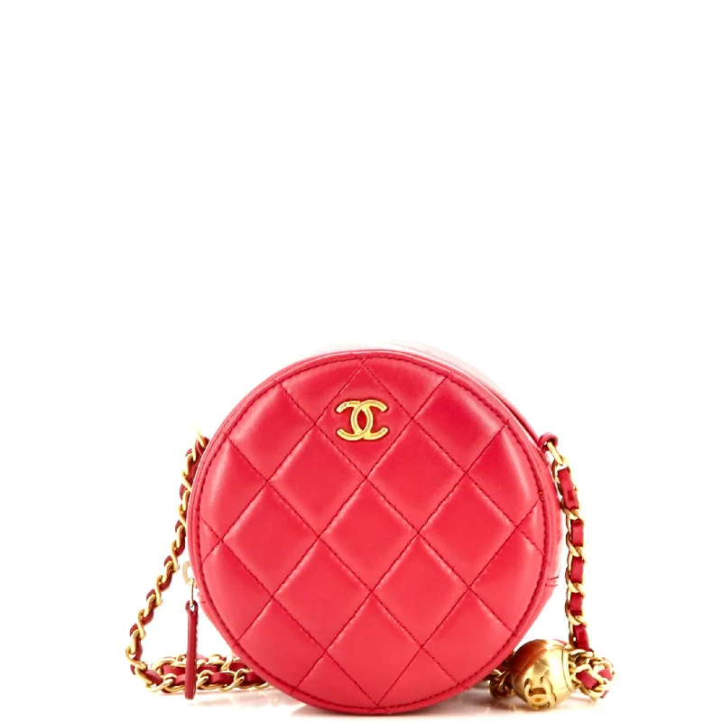 Christian Dior bags with a side - pocket for holding a water bottlePearl Crush Round Clutch with Chain Quilted Lambskin